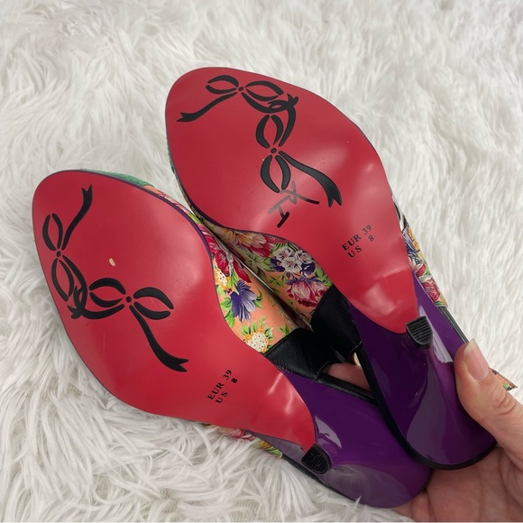 Poetic License Passion Fruit Animal Floral Print Leather Slingback Kitten Heels - Picture 7 of 9